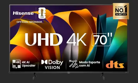 Hisense Smart TV UHD 4K DLED 70 Polegadas 70A6N com HDR10+ Dolby Vision Game Mode Controle por Voz Alexa Built-In AirPlay