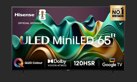 Hisense Smart TV UHD 4K Mini LED 65 Polegadas 65U6N Google TV, Processador com AI, HDR10+, Dolby Atmos, Sports Mode, Game Mode Plus e Compatível com Alexa